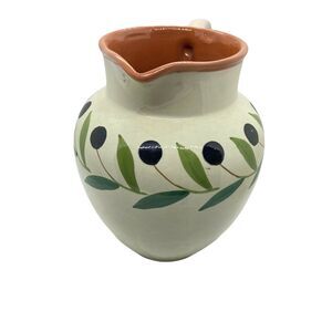 Olive Ceramic Pitcher Vase Vintage 1997 Li Cream Terracotta Cream Color 8.5"